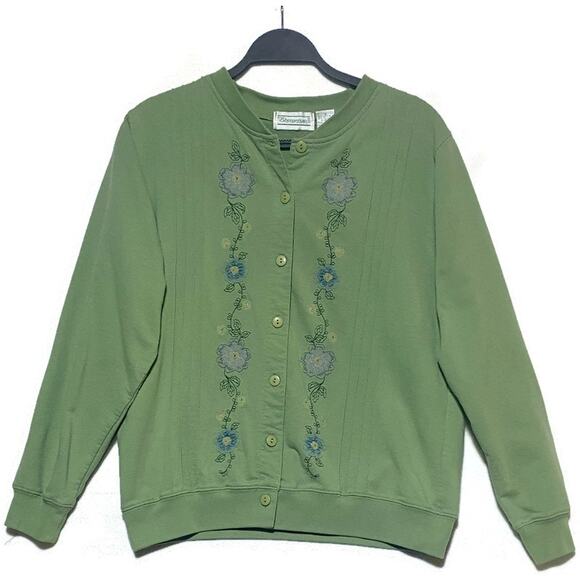 Shenanigans Sweater Women's Size 8 Light Green w/Embroidered Flowers Button Up - Picture 1 of 8